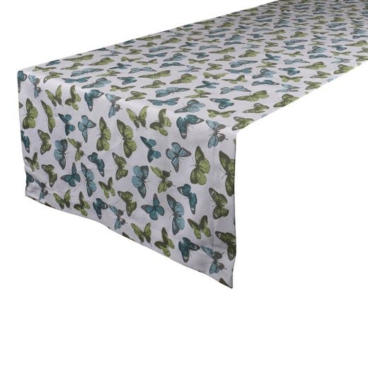 Tablerunner Butterfly Aqua/Gre 50x140