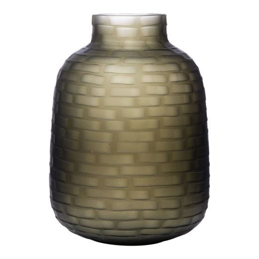 Giza Vase carved green grey h29 d20cm