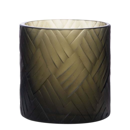 Luxor Cylinder carved green grey h15 d15cm