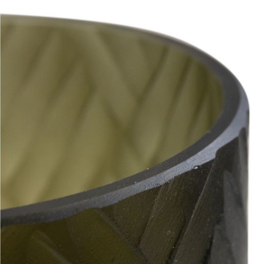 Luxor Cylinder carved green grey h15 d15cm