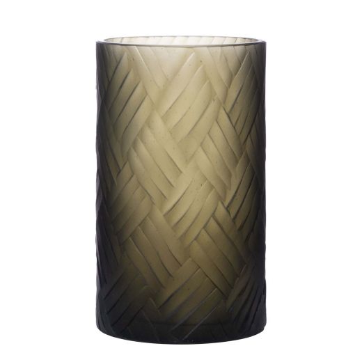 Luxor Cylinder carved green grey h20 d15cm