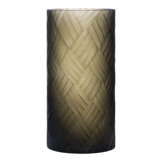 Luxor Cylinder carved green grey h30 d15cm