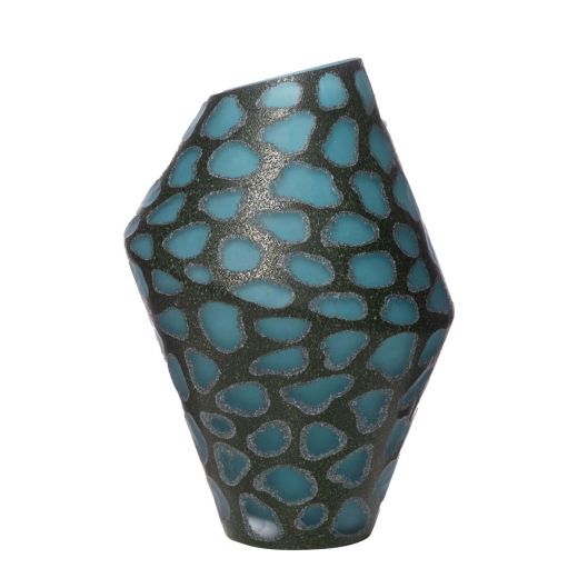 Lindi Vase carved blue grey h23 d15cm