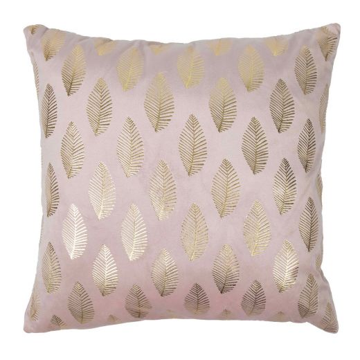 Cushion velvet soft pink print leaf gold 45 x 45 cm