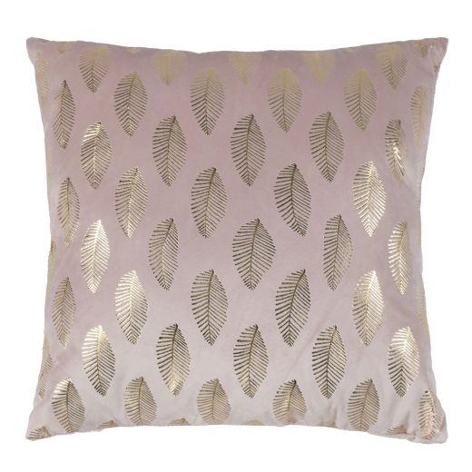 Cushion velvet soft pink print leaf gold 45 x 45 cm