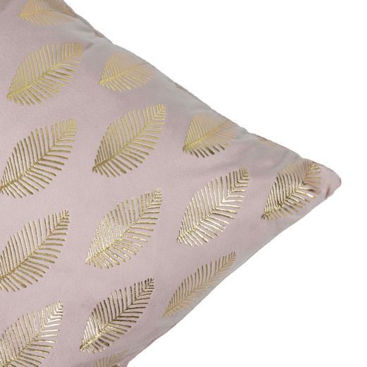 Cushion velvet soft pink print leaf gold 45 x 45 cm