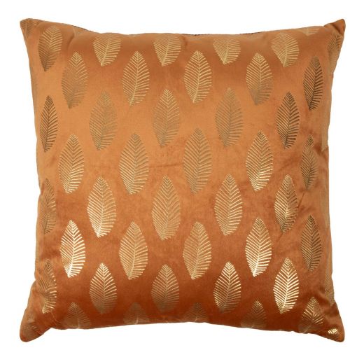 Cushion velvet rust print leaf gold 45 x 45 cm