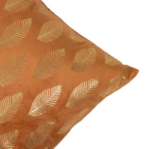 Cushion velvet rust print leaf gold 45 x 45 cm