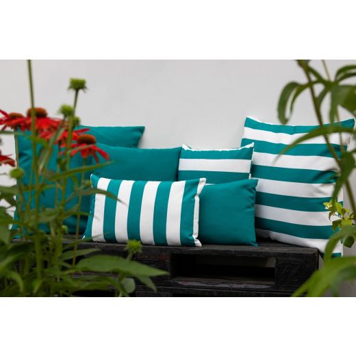 Lef grote streep outdoor petrol kussen 45x45cm