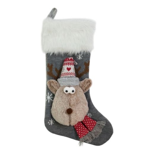 Knitted Rudolf x mas sock beige 25x46 cm 