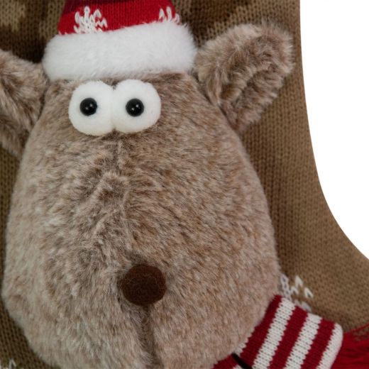 Knitted Rudolf x mas sock beige 25x46 cm 