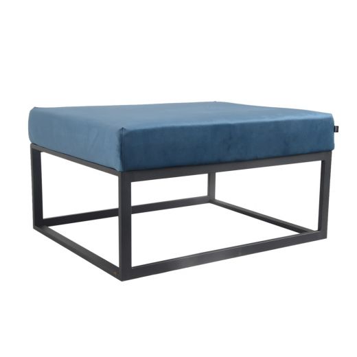 Pouf Hocker footstool Side table Velvet and leather look 75 cm Otto - Velvet Blue