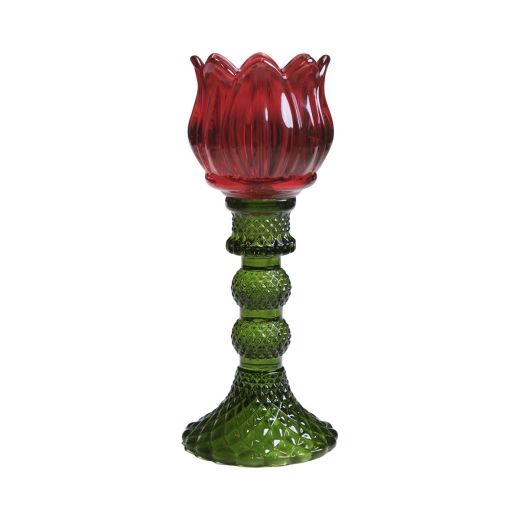 glas waxinelicht tulp rood 19cm