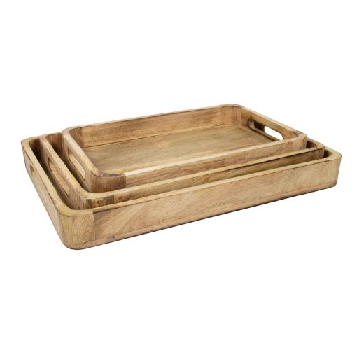 tray mango wood rectangle 45/40/35 x 30/27/23 x 5cm (set of 3)