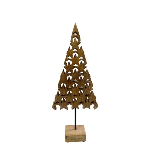 Christmas tree on foot stars mango wood h25 d18cm