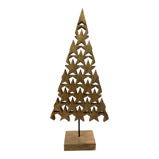 Christmas tree on foot stars mango wood h35 d24cm