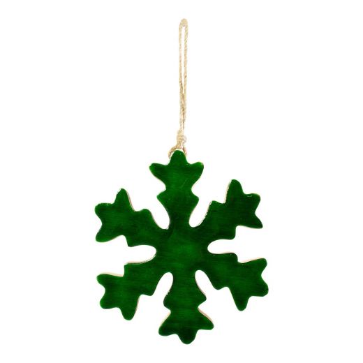 Hanging Decoration snowflake green mango wood dia20cm