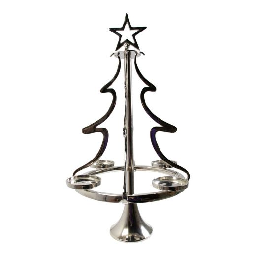 Kaarsen Standaard kerstboom zilver h72 d42cm