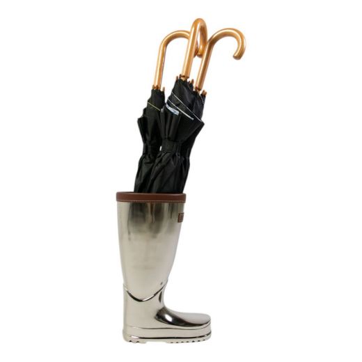 Umbrella Holder leather silver h45cm