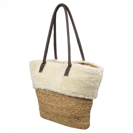 mouton blanc sac bandoulière jute 50cm (ovis aries)