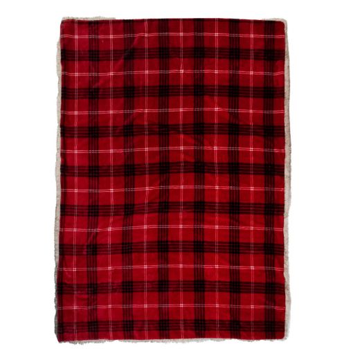 Plaid ruit faux fur rood 130x170cm