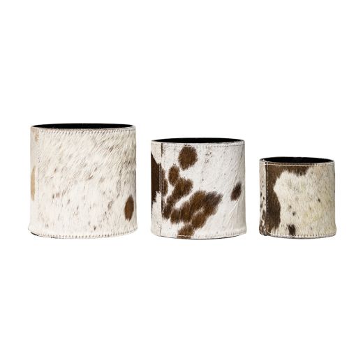 flower pot cow hide brown/white (set of 3) (bos taurus taurus)*