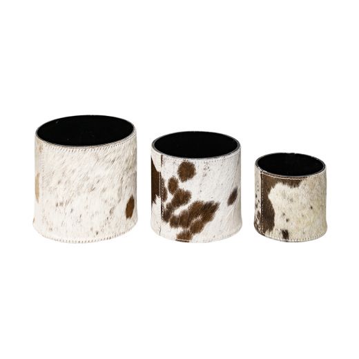 flower pot cow hide brown/white (set of 3) (bos taurus taurus)*