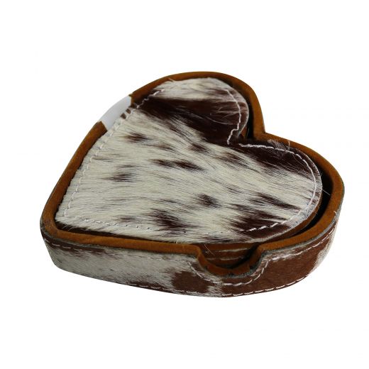 coaster cow hide heart brown/white 14cm (bos taurus taurus)