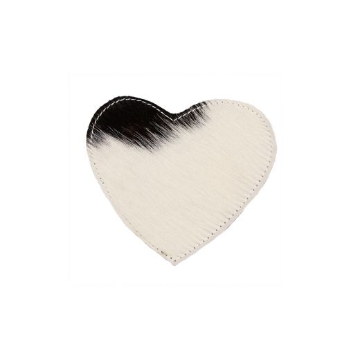 coaster cow hide heart black/white 14cm (bos taurus taurus)