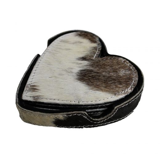 coaster cow hide heart black/white 14cm (bos taurus taurus)