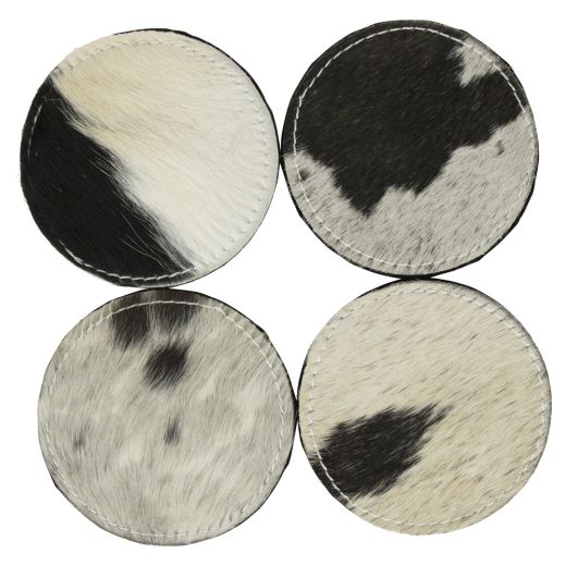 coaster cow round black/white 10cm (set of 4) (bos taurus taurus)