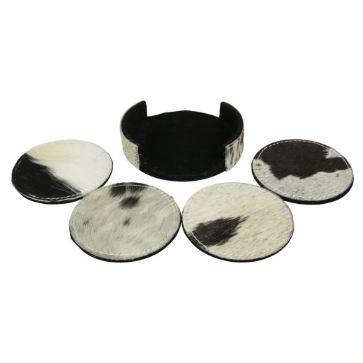 coaster cow round black/white 10cm (set of 4) (bos taurus taurus)