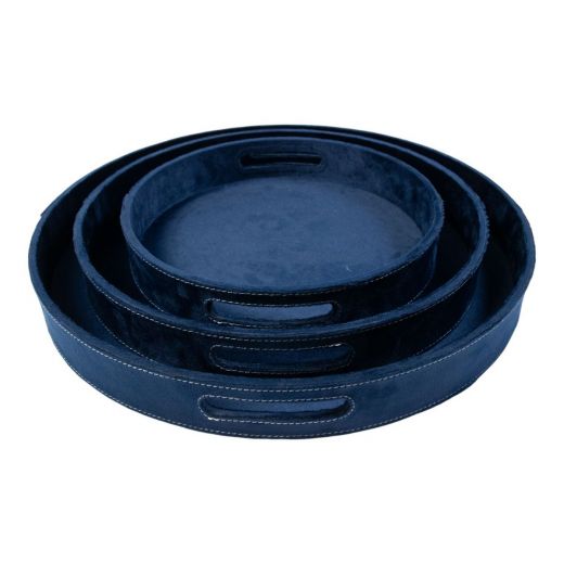 Serving Trays round dark blue dia 30, 38, 45 cm (set of 3) 