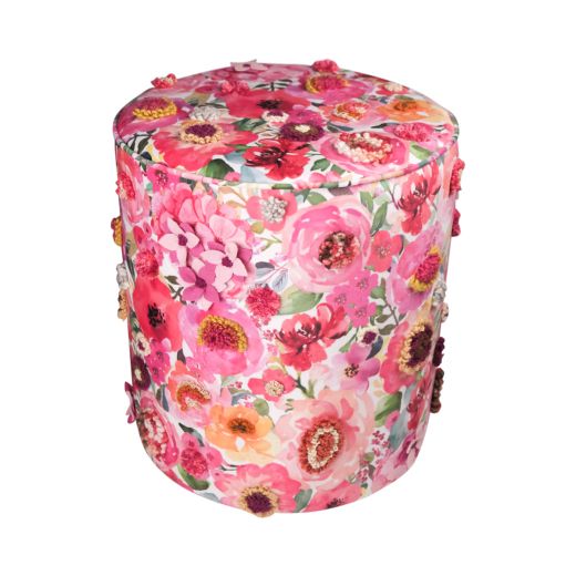 handmade pouf fleury poppy 40x40x45cm