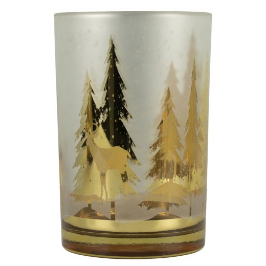 windlicht glas hirsch baum gold large 18cm