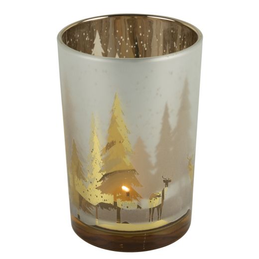 windlicht glas hirsch baum gold large 18cm