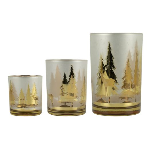 windlicht glas hirsch baum gold large 18cm