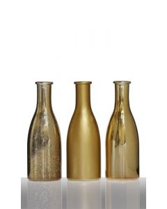 Bottle Vase Metallic Gold h18,5 d20x6,6 (set of 3)