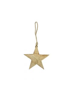 star hanger mango wood on rope 12cm*