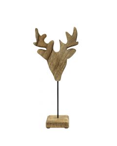 cerf debout bois de mangue h33,5 d14,5x8cm