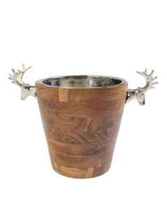 Champagne Cooler deer wood silver 30x42x26cm