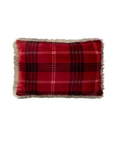 Cushion check faux fur red 40x60cm