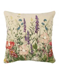 coussin brodé fleurs sauvages pied d'alouette violet 45x45cm