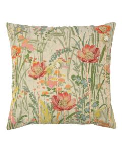 coussin brodé fleurs sauvages rose coquelicot 60x60cm