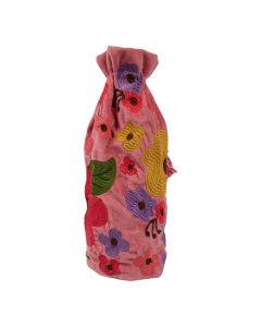 Wijn fles hoes Joy roze h37 x 12cm