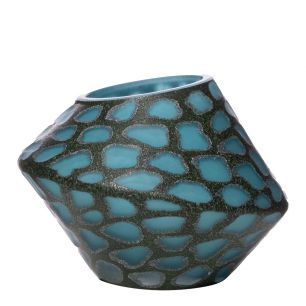 Lindi Vase carved blue grey h20,5 d16cm