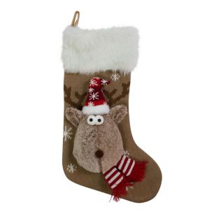 Knitted Rudolf x mas sock beige 25x46 cm 