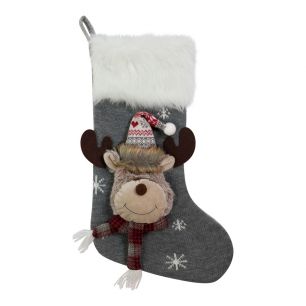 Knitted Rudolf 2x mas sock Grey 25x46 cm 