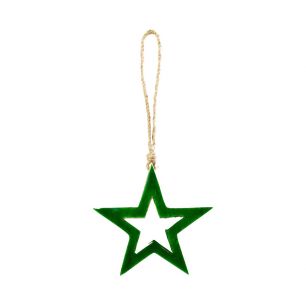 Hanging Decoration star green mango wood 12x12x2,5cm