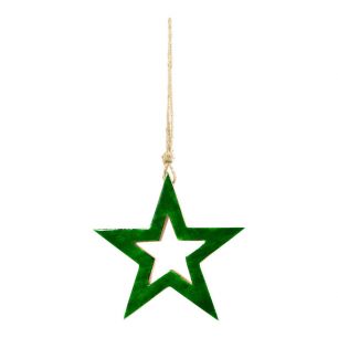 Hanging Decoration star green mango wood 15x15x2,5cm